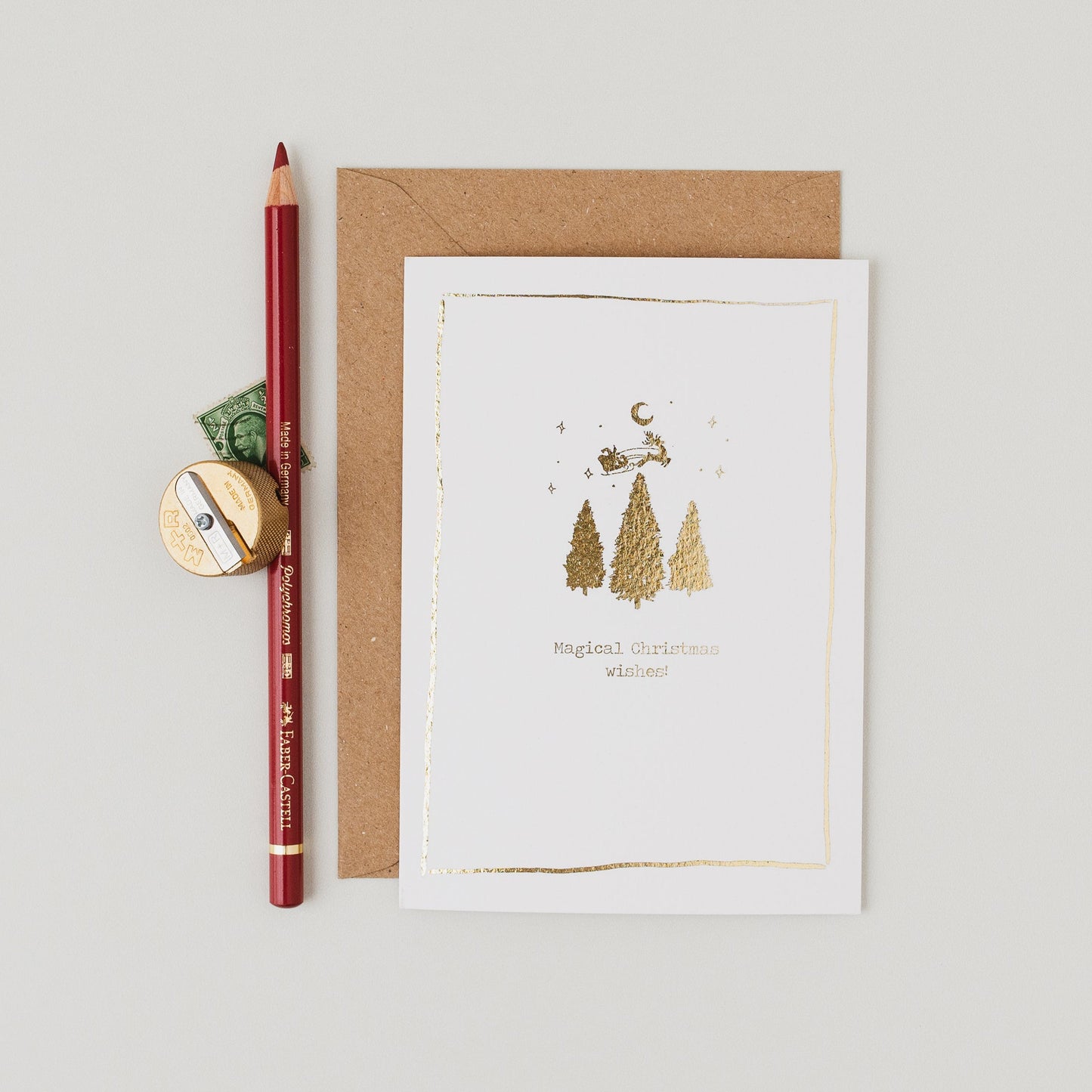 Santa Sketch Gold Foil Christmas Card