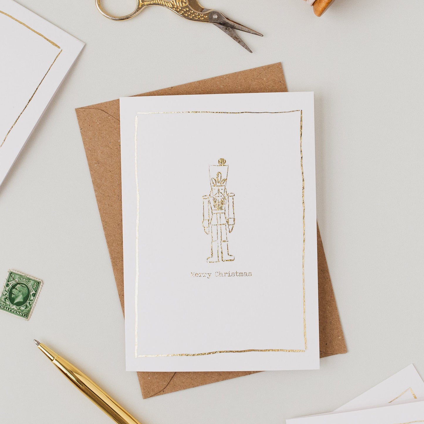 Toy Soldier Mini Sketch Gold Foil Christmas Card