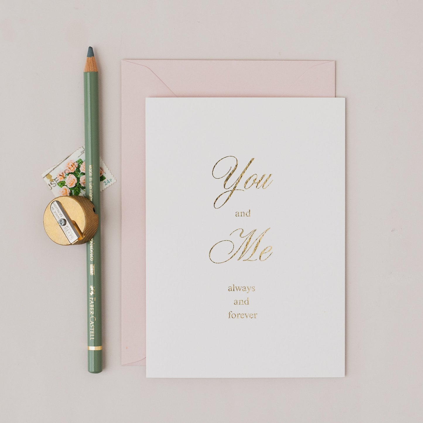 You & Me Always and Forever Gold Foil Calligraphy Card