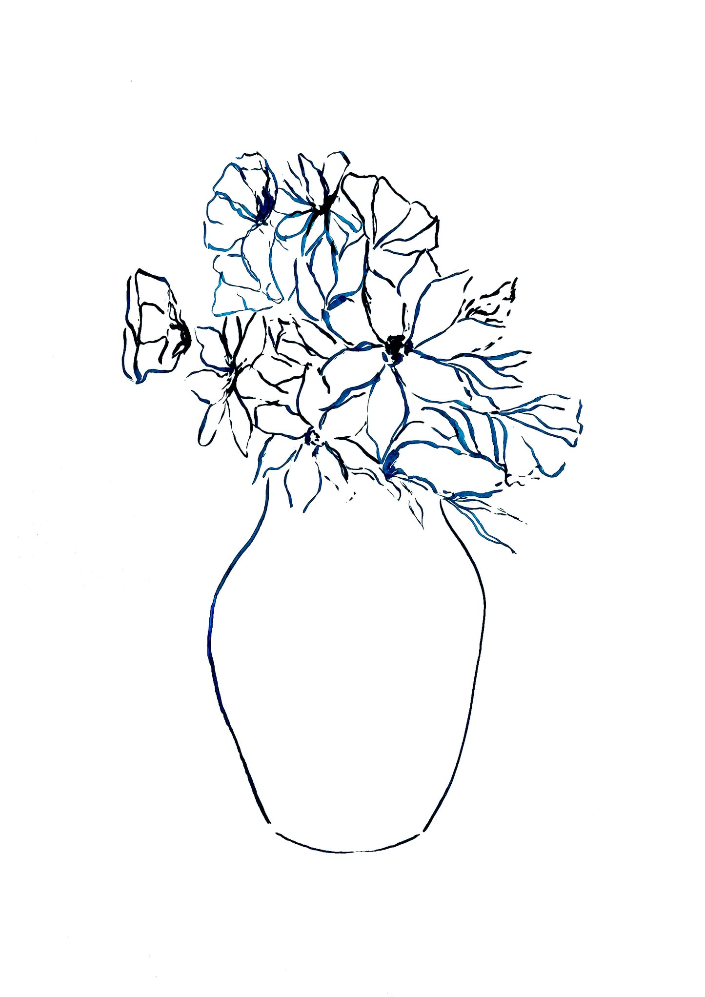 Delicate Floral Bouquet Still Life Ink Drawing Print