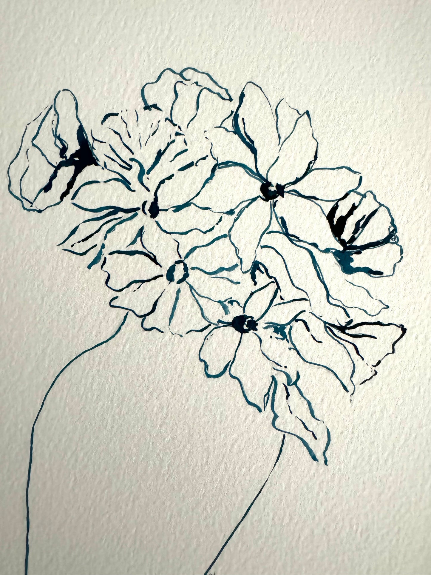 Original Floral Vase Still Life Ink Drawing