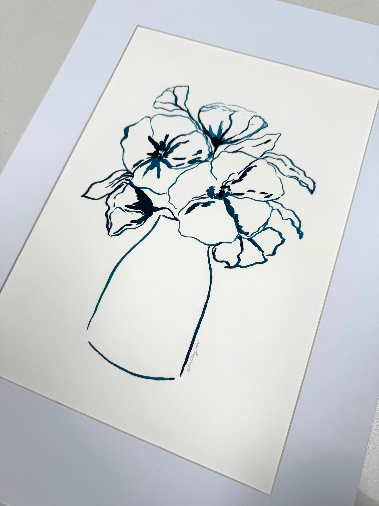 Original Blue Ink Still Life Drawing