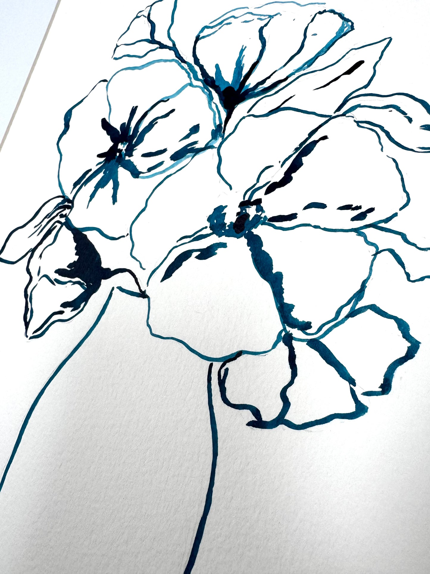 Original Blue Ink Still Life Drawing