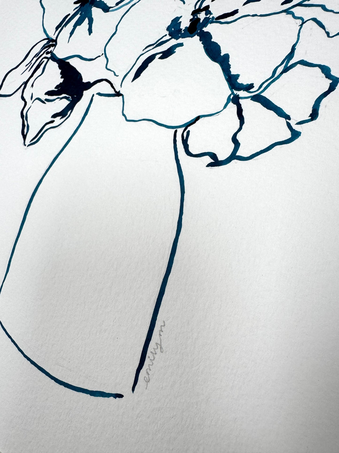 Original Blue Ink Still Life Drawing
