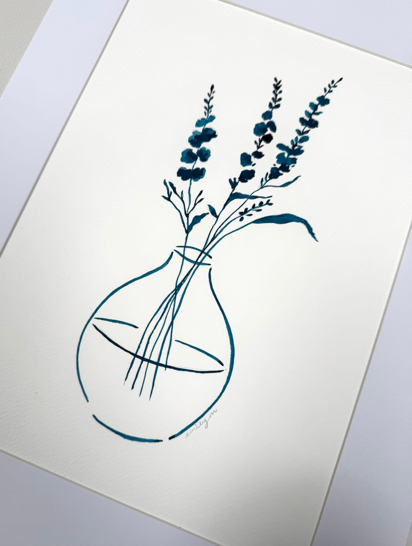 Lavender Haze Original Blue Ink Still Life Drawing