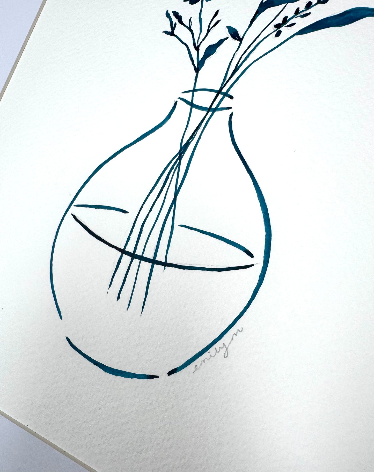 Lavender Haze Original Blue Ink Still Life Drawing