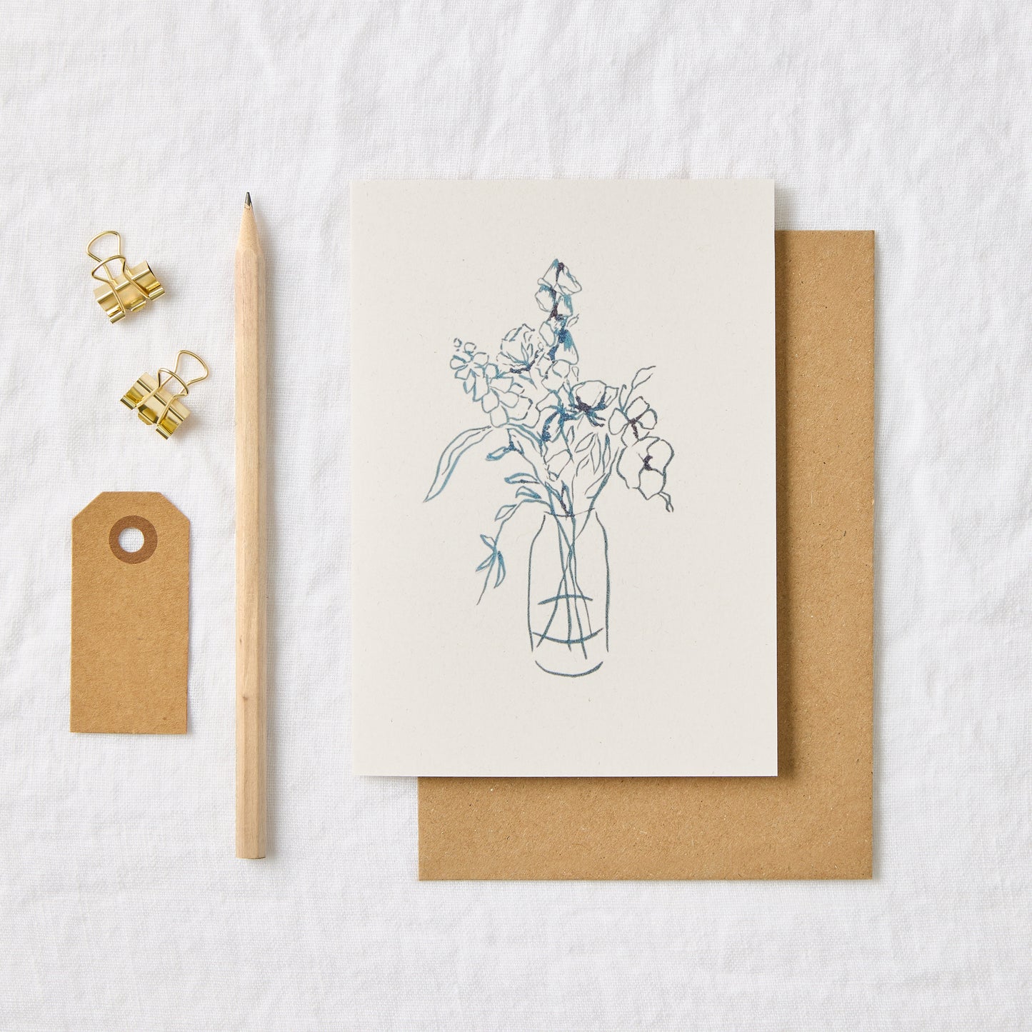 Floral Vase Blue Ink Sketch Greeting Card