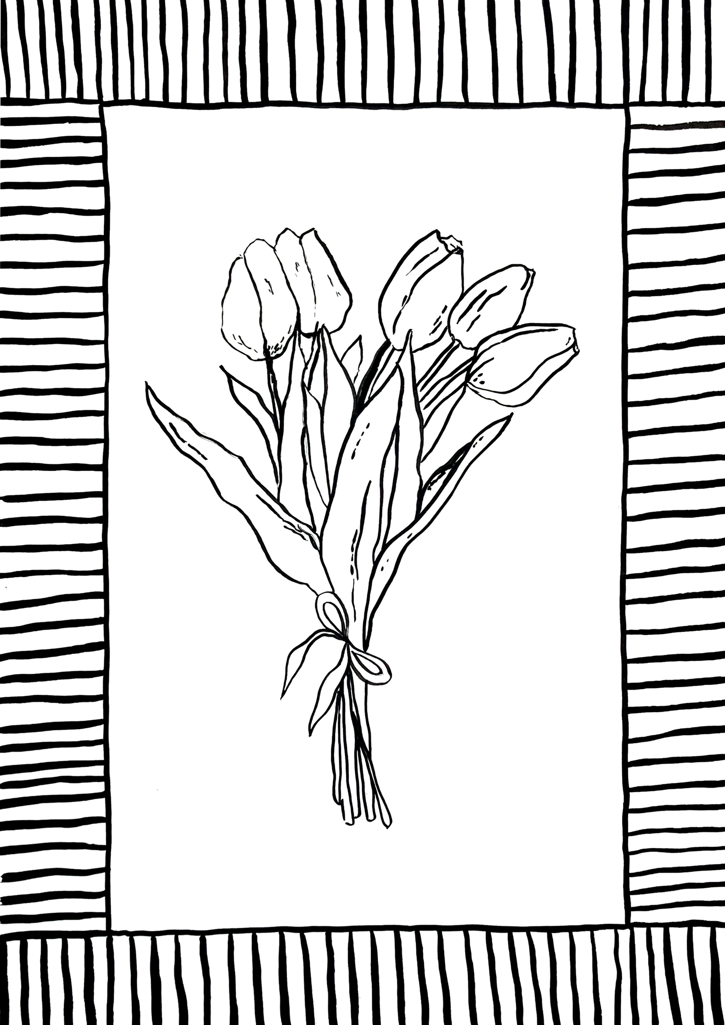 Tulip Bunch with Border Detail Print