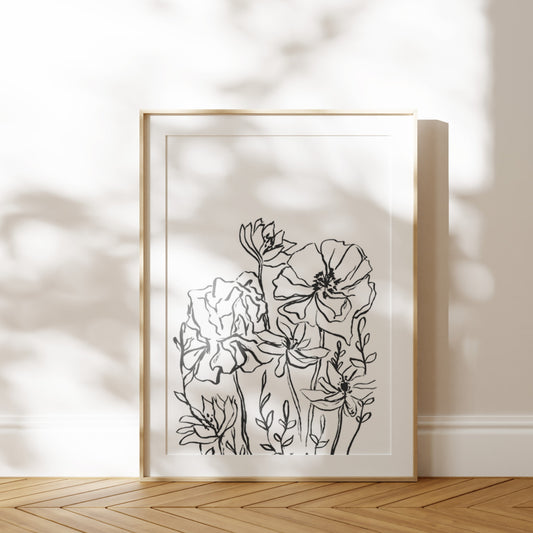 Flower Garden Ink Drawing Print