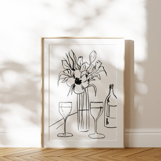 Black Vase of Flowers Still Life Print