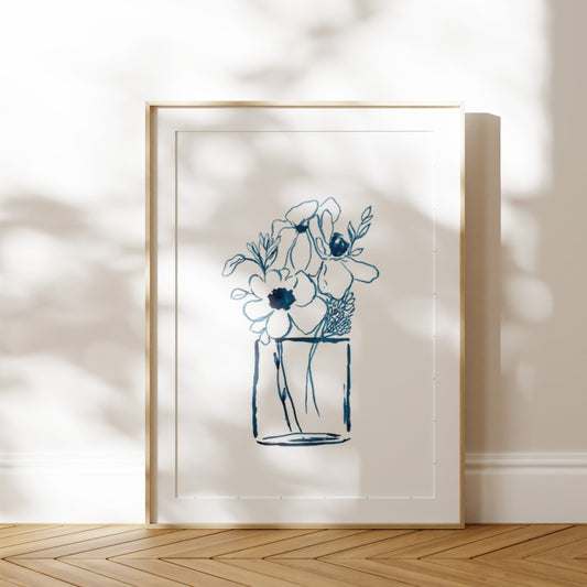 Blue Daisy Bouquet Still Life Print