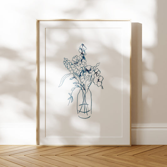Blue Floral Vase Still Life Fine Art Print