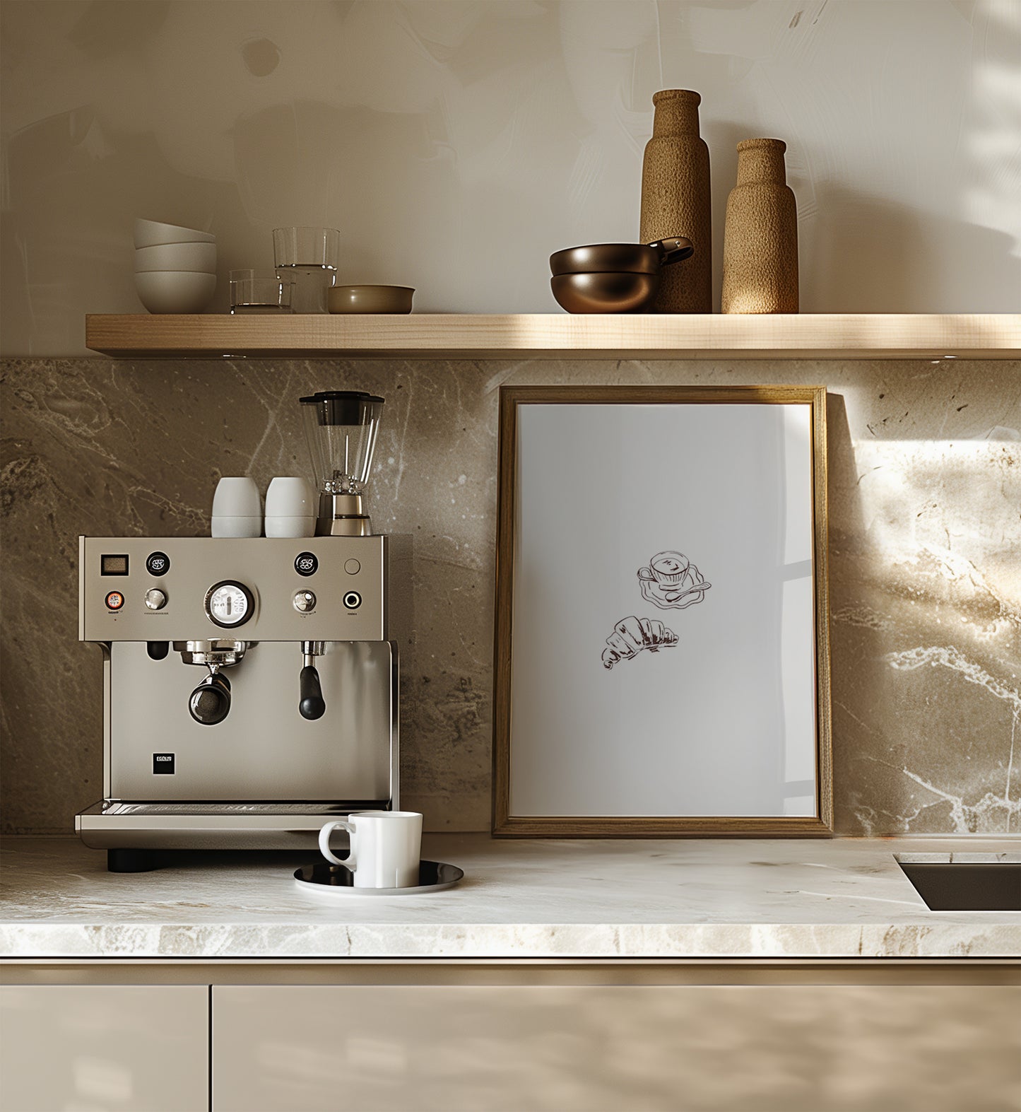 Mini Croissant and Coffee Fine Art Print