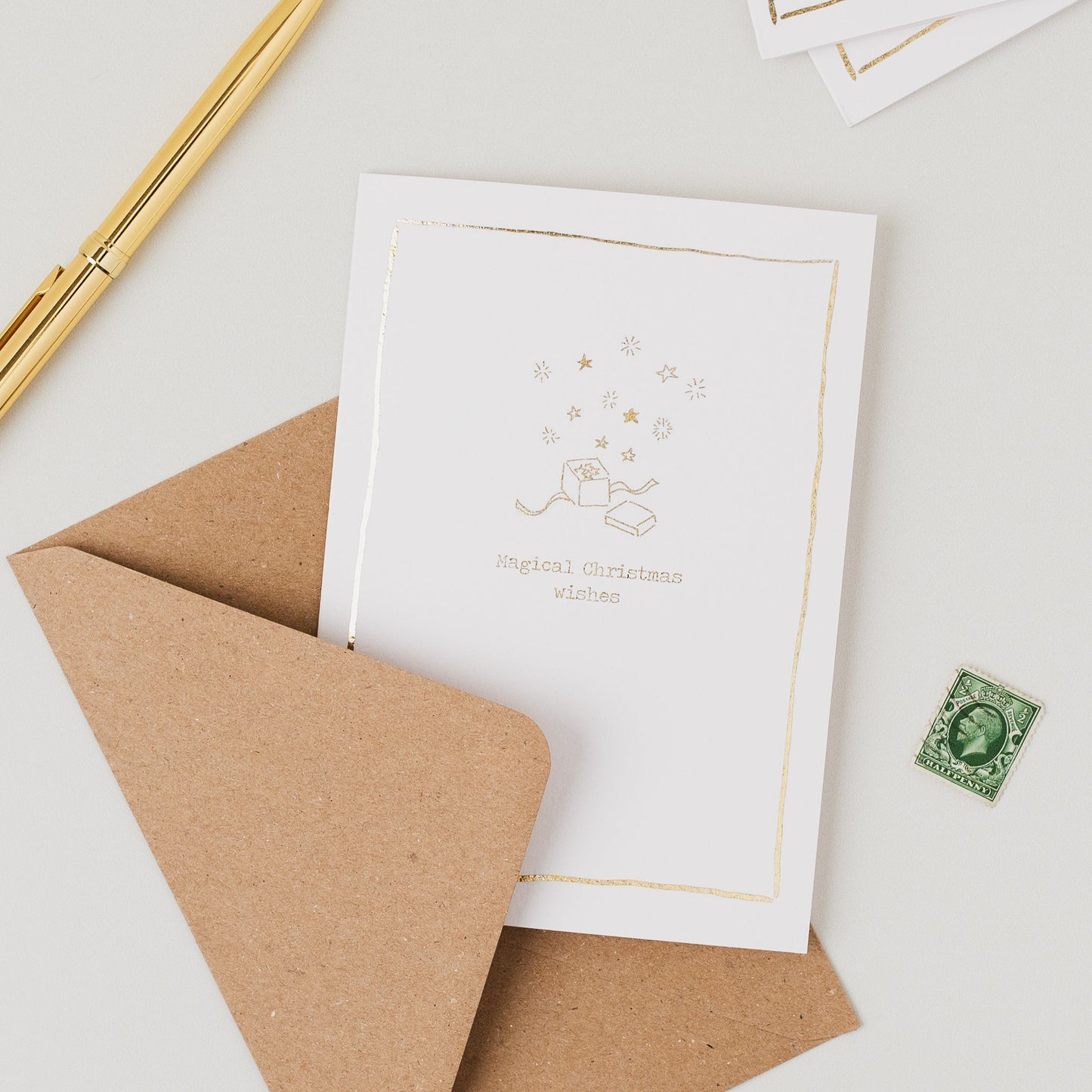 Magical Christmas Wishes Stars Mini Sketch Gold Foil Christmas Card
