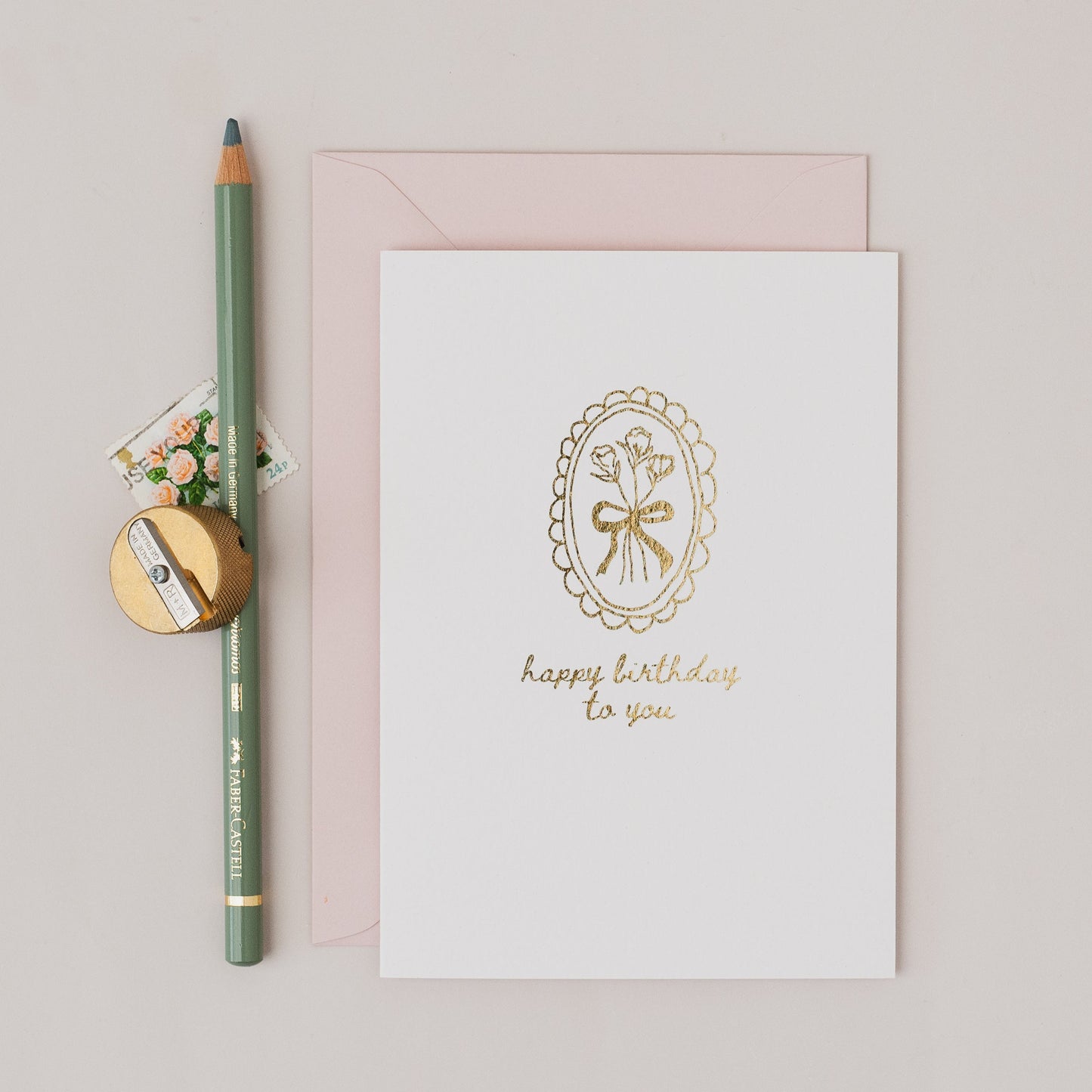 Happy Birthday Scalloped Floral Design Gold Foil Card