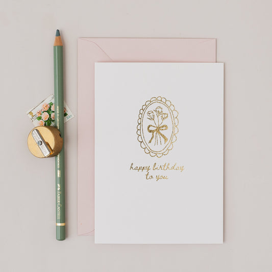 Happy Birthday Scalloped Floral Design Gold Foil Card