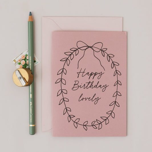 Happy Birthday Lovely Pink Floral Wreath Card