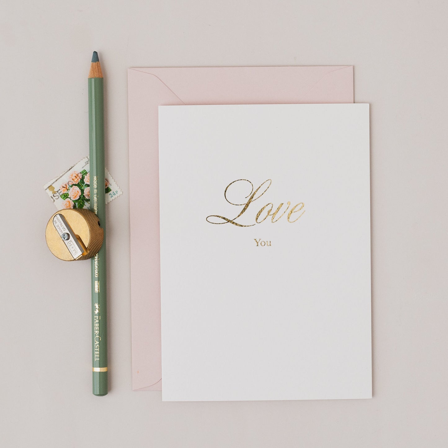 Love You Gold Foil Calligraphy Card