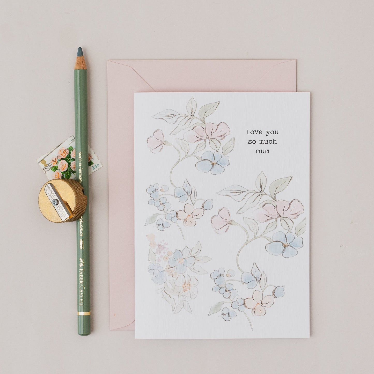 Love You Mum Floral Watercolour Card