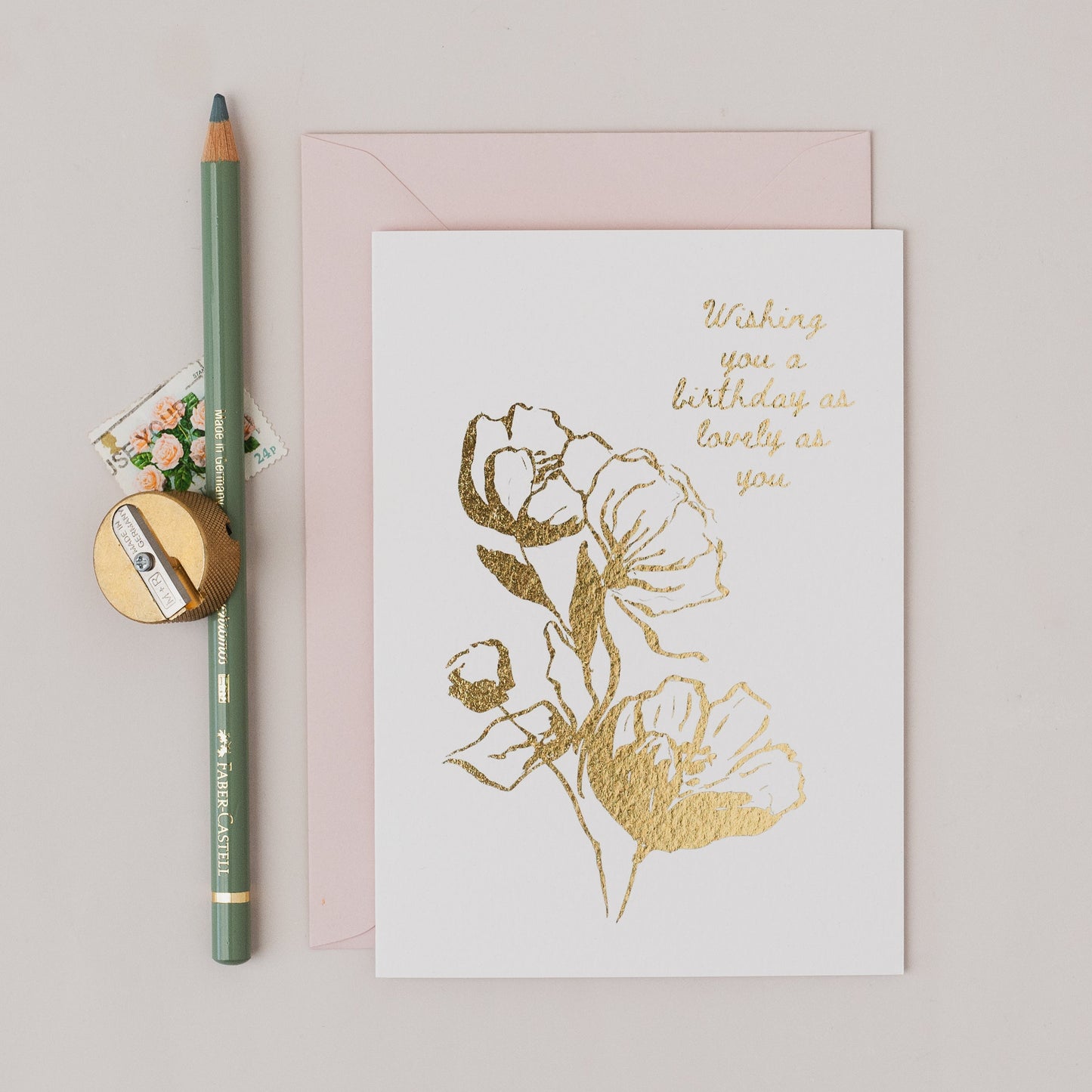 Wishing You a Happy Birthday Floral Gold Foil Card