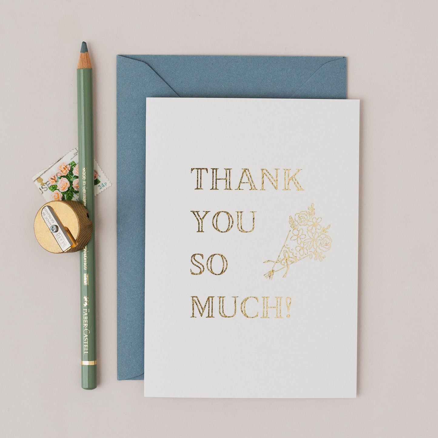 Thank You So Much Floral Design Gold Foil Card