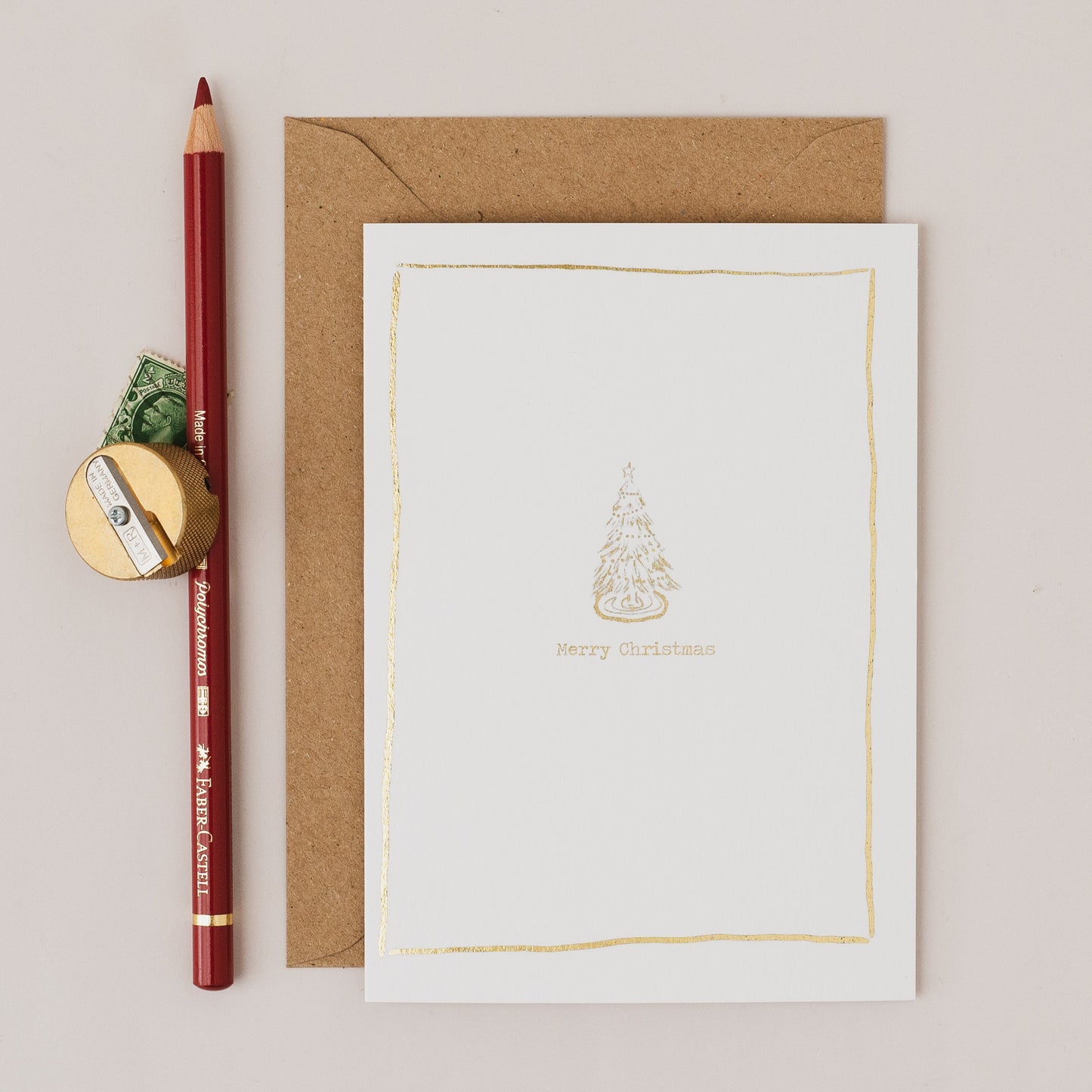 Mini Christmas Tree Sketch Gold Foil Christmas Card