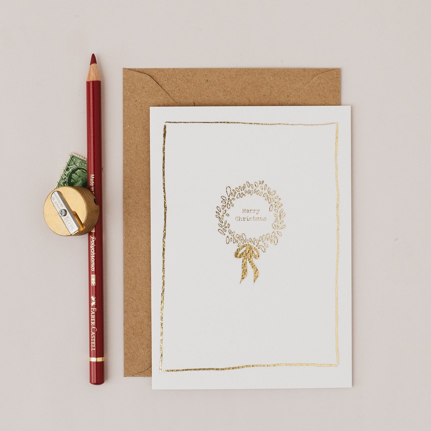 Merry Christmas Gold Foil Wreath Card