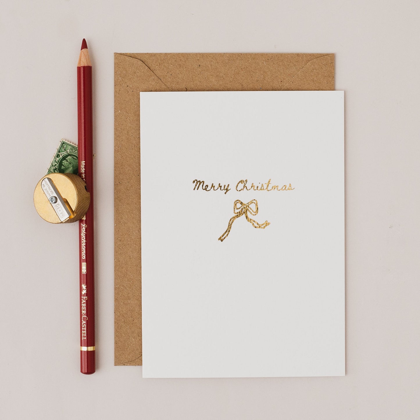 Merry Christmas Mini Bow Gold Foil Christmas Card