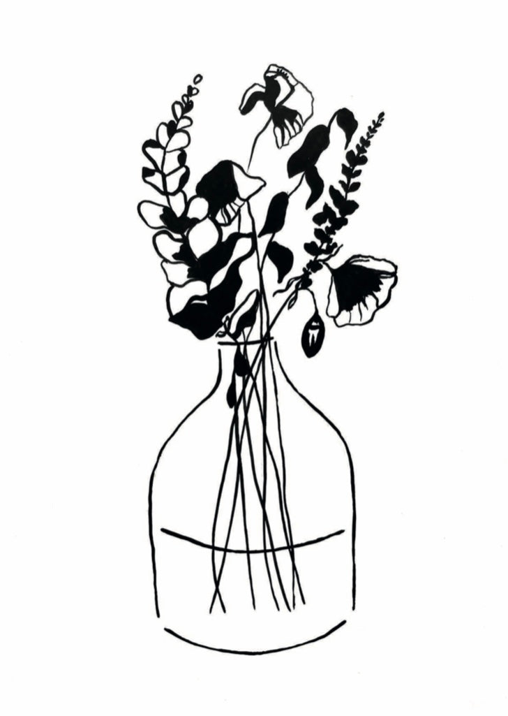 Delicate Blooms Black Drawing Print