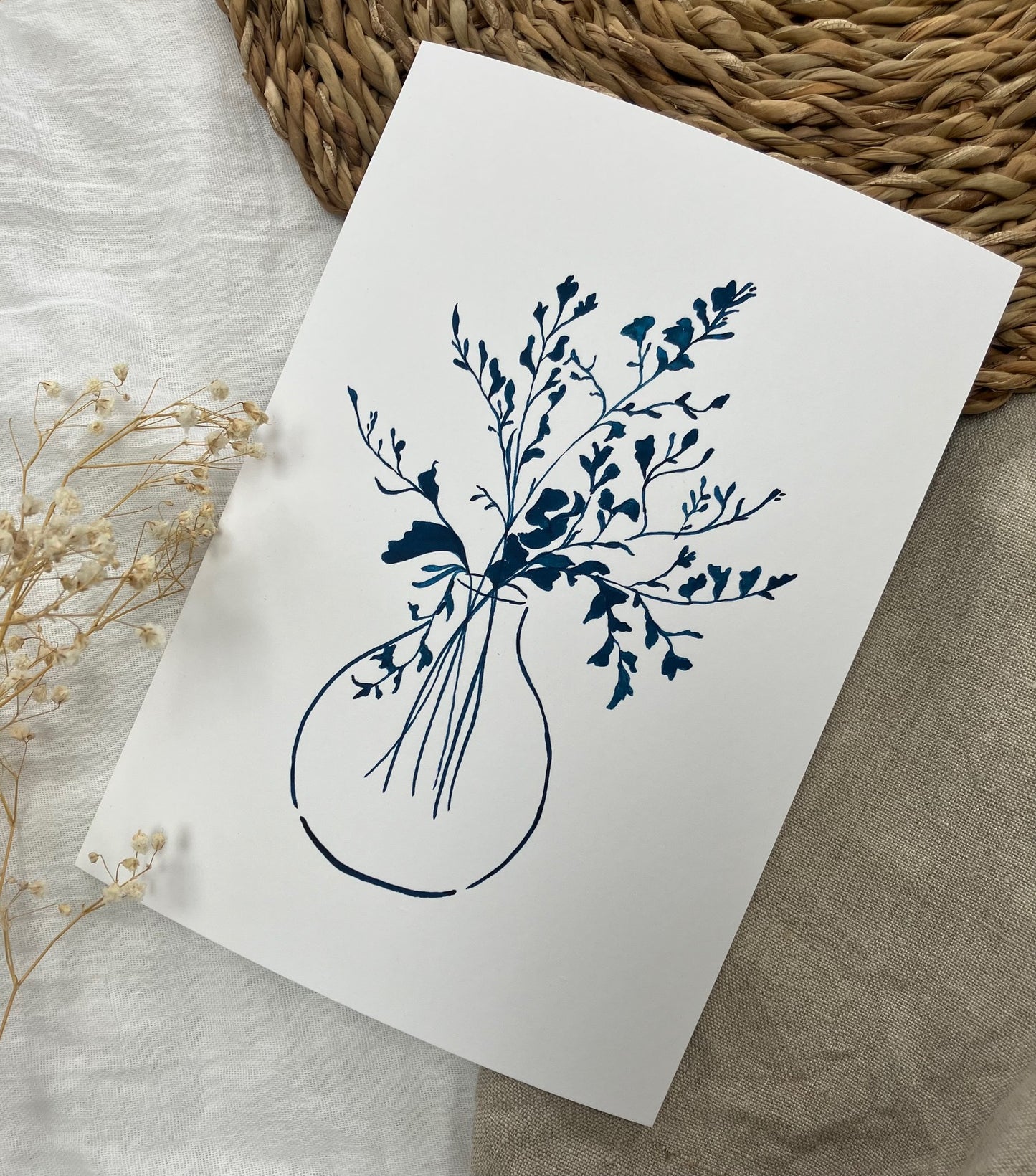 Whimsical Greenery Using Blue Ink Print