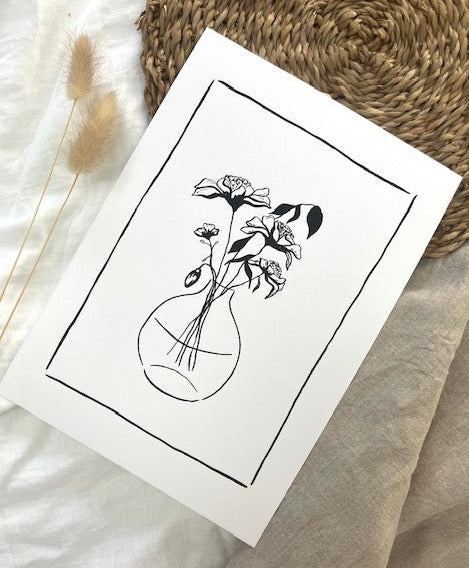 Daisy Still Life Print With Border