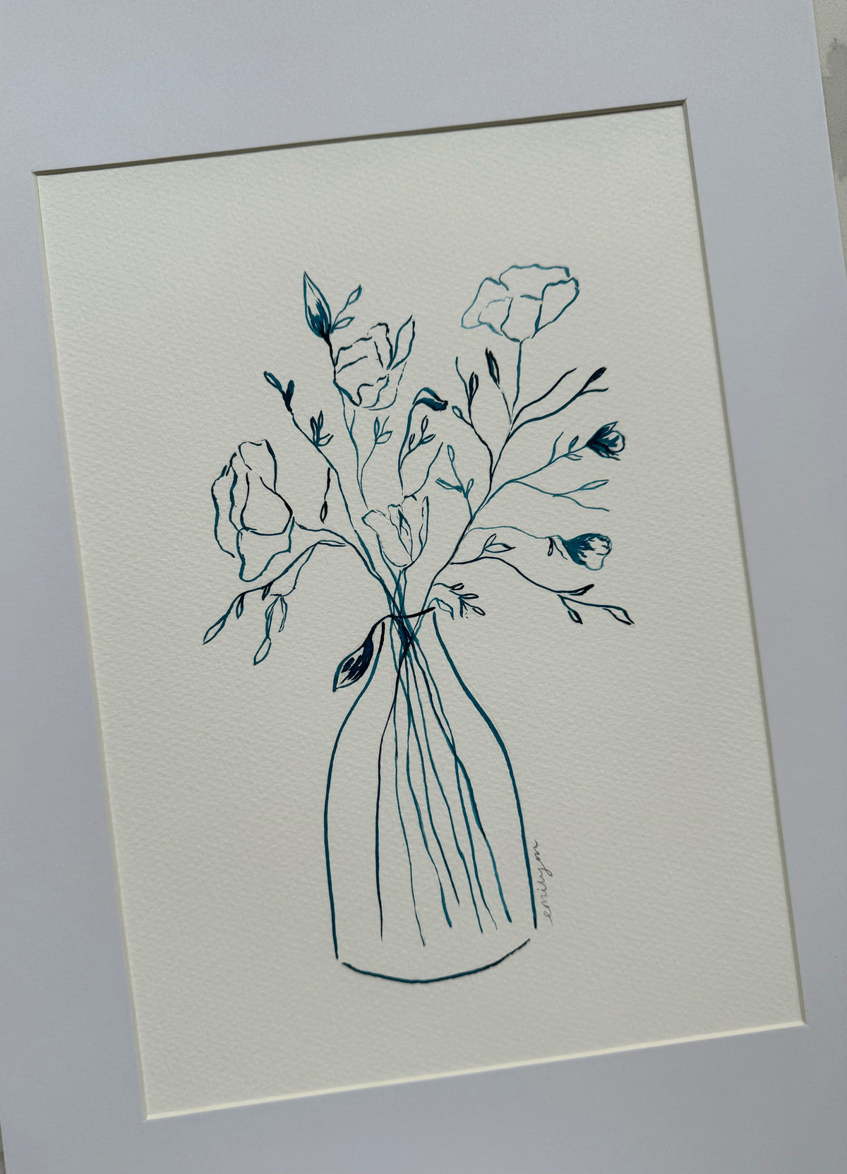 Still Life Ink Original Wild Flower Still Life Ink Drawing – Emily M Art and Design