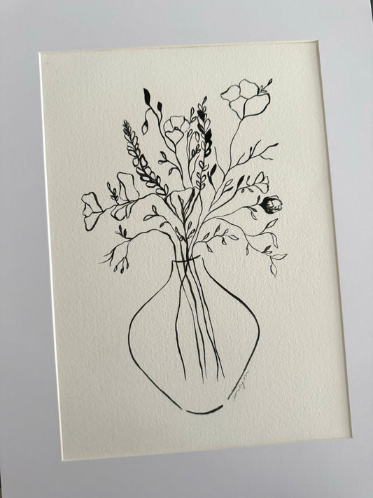 Wild Flowers Original Ink Drawing