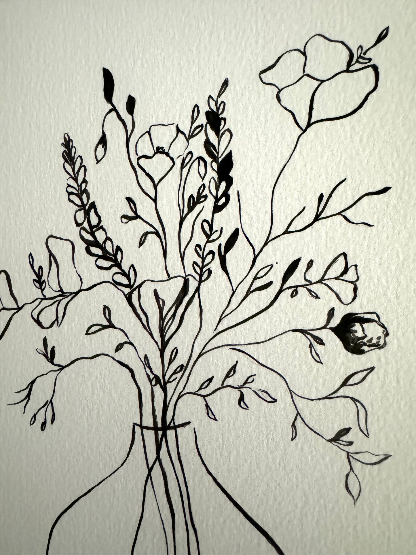 Wild Flowers Original Ink Drawing