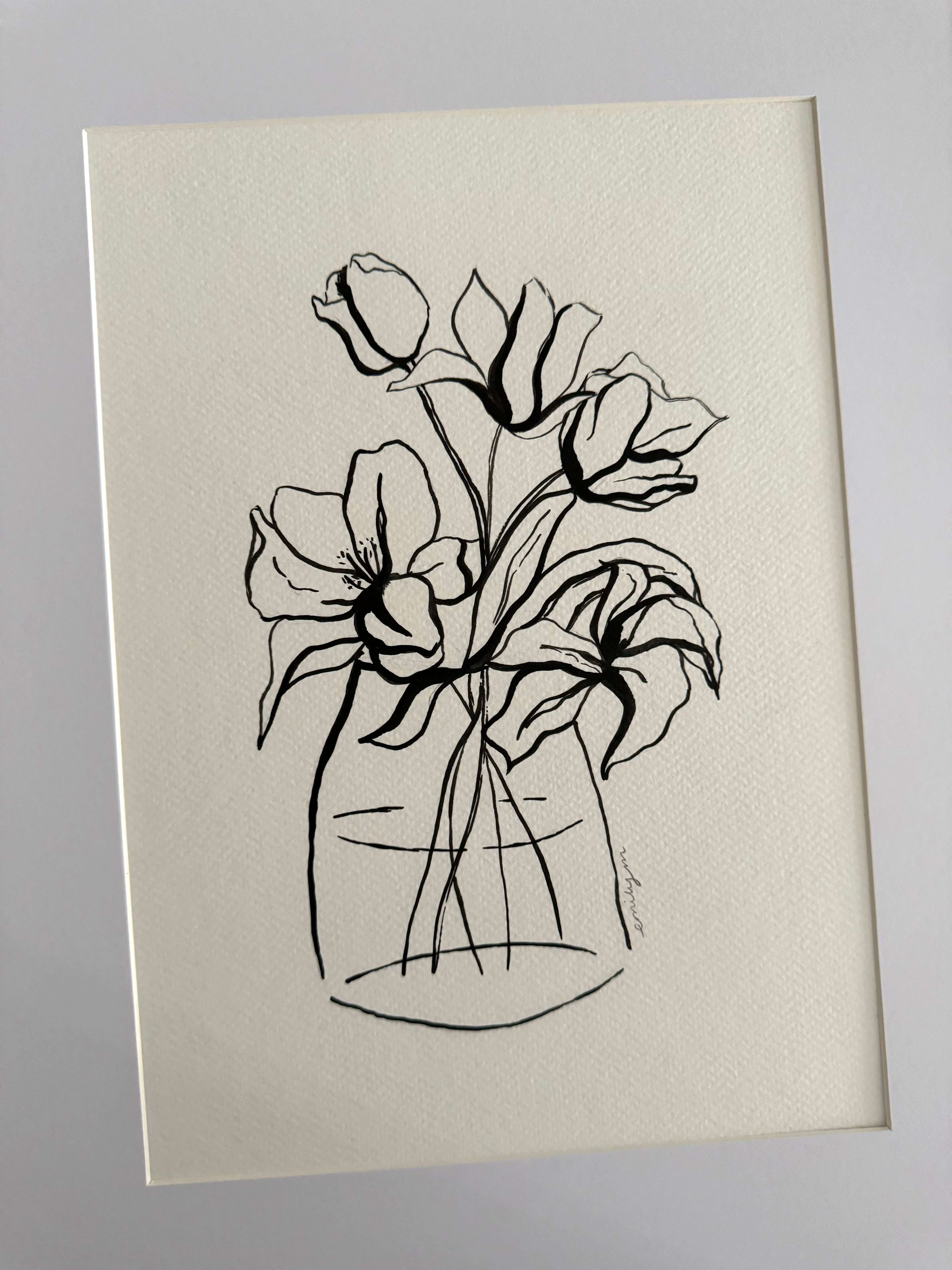Still Life Ink Original Lilly Still Life Ink Drawing – Emily M Art and Design