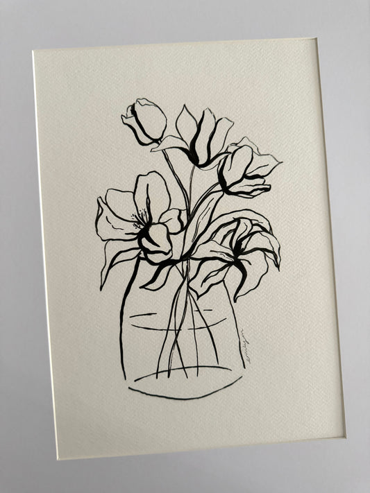 Original Lilly Still Life Ink Drawing