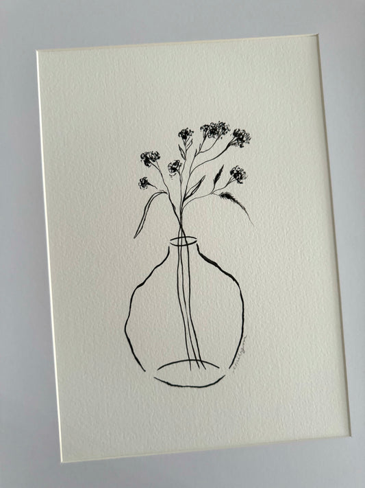 Original Gypsophila Still Life Ink Drawing