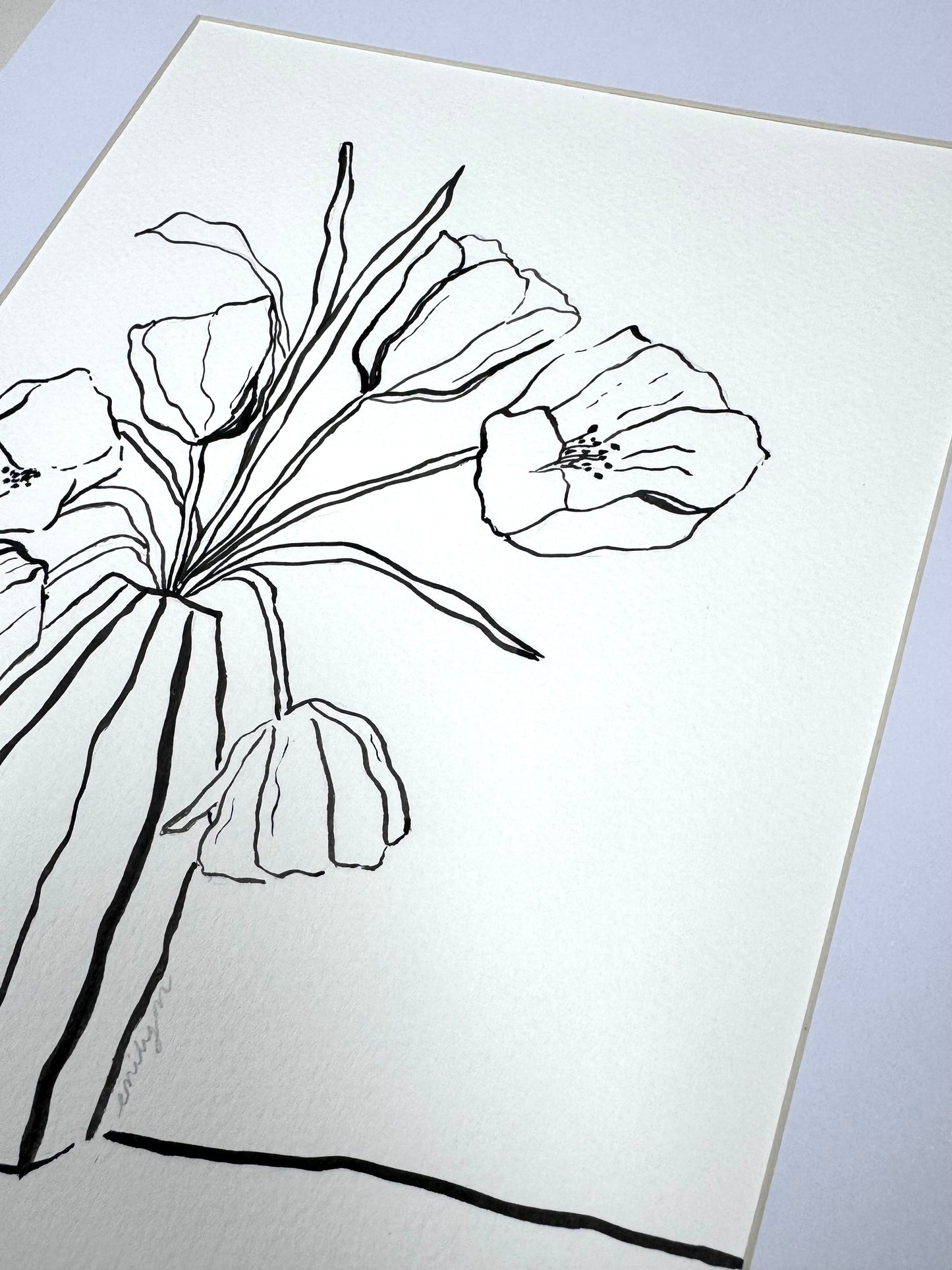 Tulips Original Black Ink Still Life Drawing