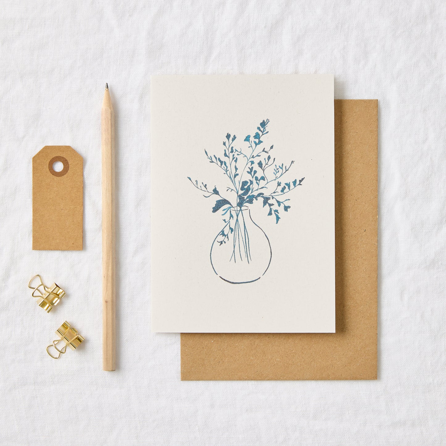 Floral Vase Blue Ink Sketch Greeting Card