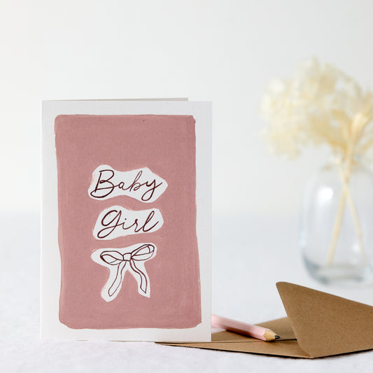 Hand Painted Baby Girl Bow Greeting Card