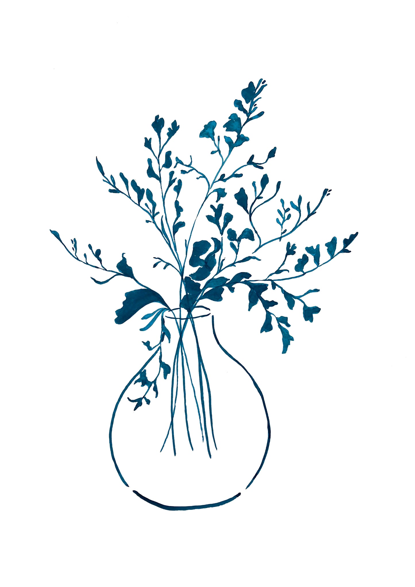 Whimsical Greenery Using Blue Ink Print