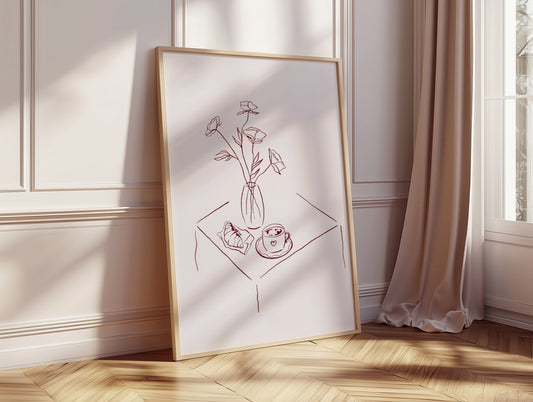 Coffee and Flowers Pink Fine Art Print