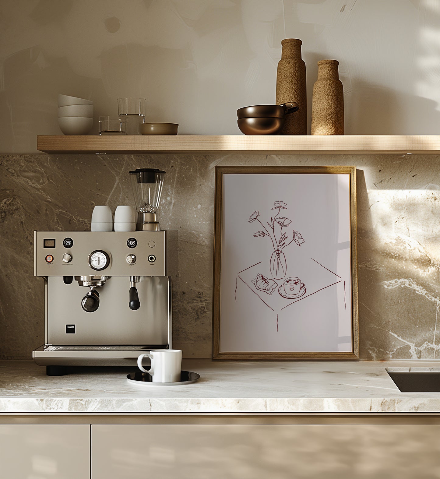 Coffee and Flowers Pink Fine Art Print