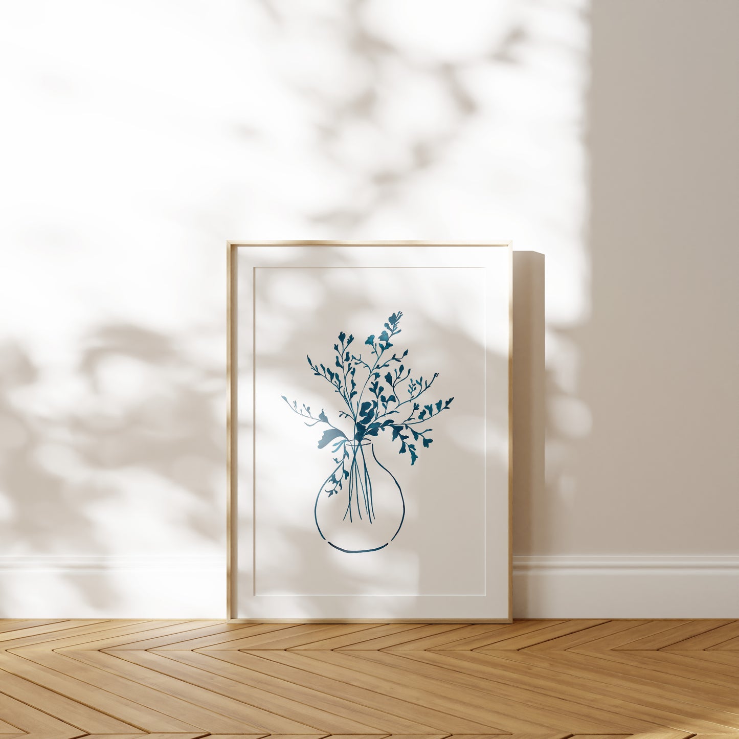 Whimsical Greenery Using Blue Ink Print