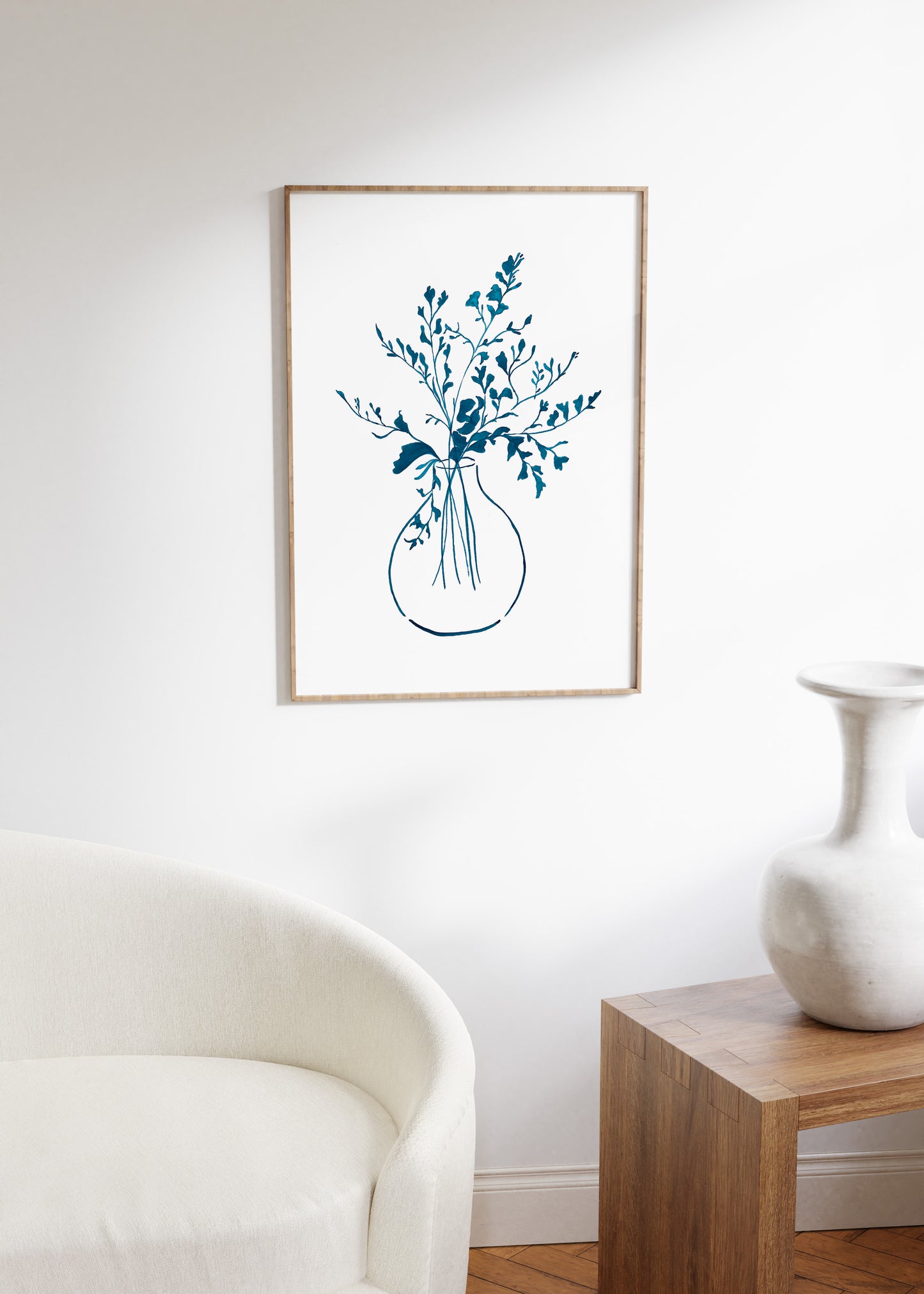 Whimsical Greenery Using Blue Ink Print