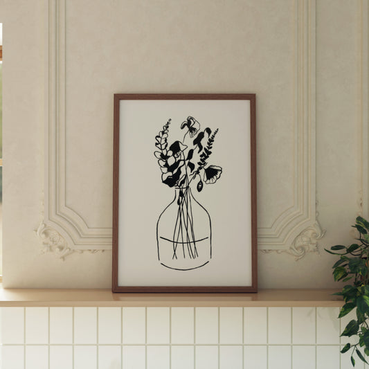 Delicate Blooms Black Drawing Print